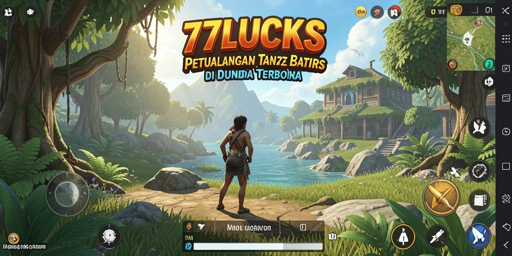Screenshot gameplay 77LUCKS menampilkan eksplorasi dunia terbuka yang kaya.