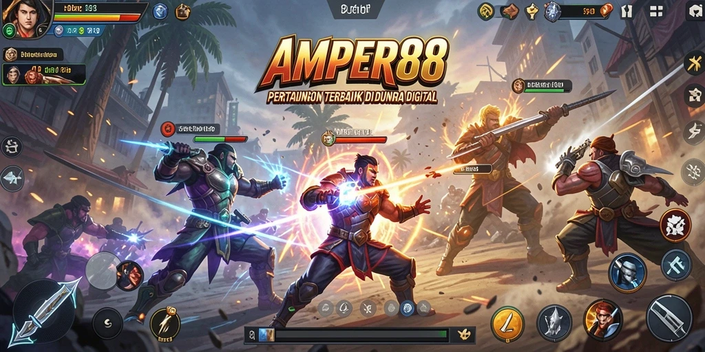 Tangkapan layar utama AMPER88 menampilkan aksi pertarungan yang mendebarkan.