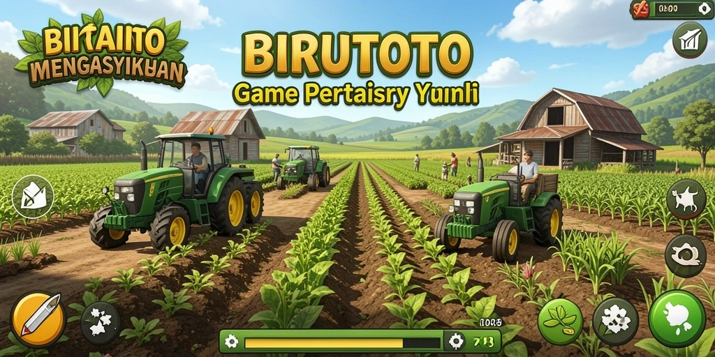 Tampilan gameplay BIRUTOTO yang menampilkan aktivitas bertani.