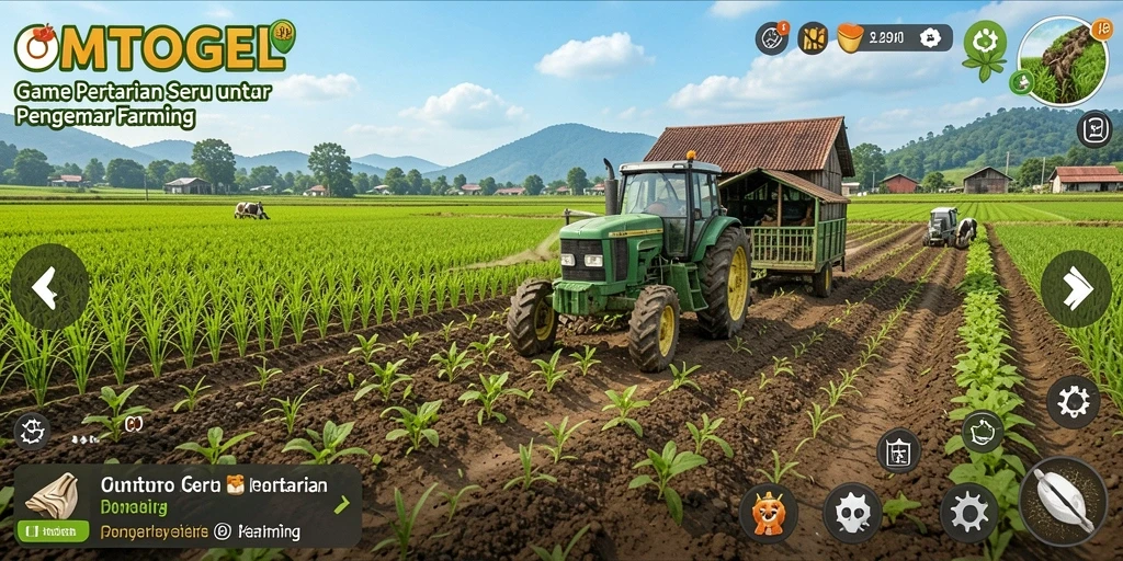 Tangkapan layar gameplay <strong>OMTOGEL</strong> menampilkan ladang subur dan aktivitas bertani yang menyenangkan.