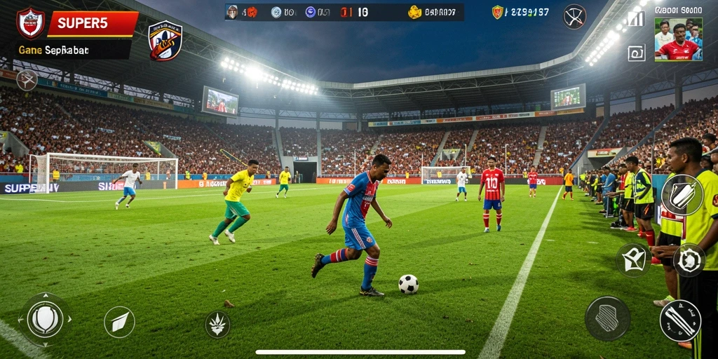 Screenshot SUPER5 menampilkan permainan sepak bola yang dinamis dan menarik.