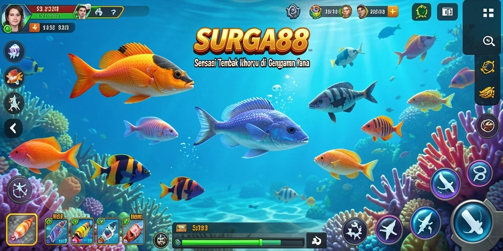 Tampilan gameplay seru di SURGA88 dengan ikan berwarna-warni.