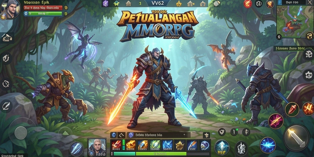Screenshot gameplay VV62 menampilkan pertarungan melawan monster besar.